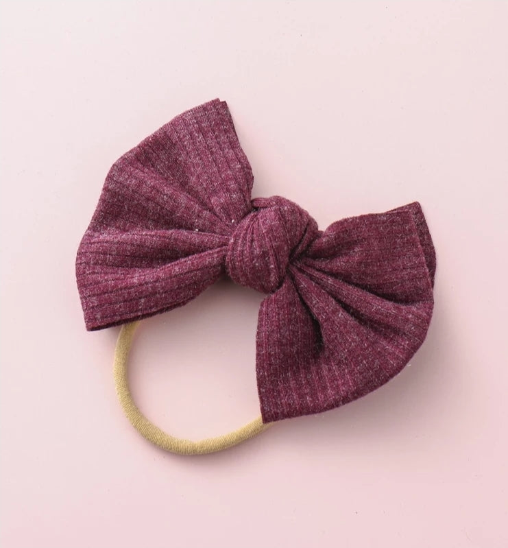 Ribbed Knotted Bow On Nylon Headband | Burgundy