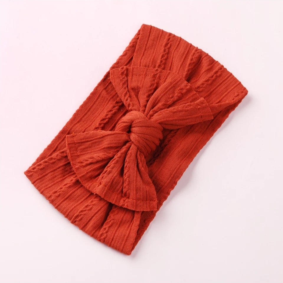 Mia Cable Knit Bow Headwrap | Rust - Adassa Rose
