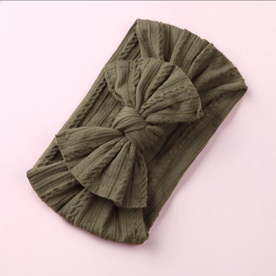 Mia Cable Knit Bow Headwrap - Olive