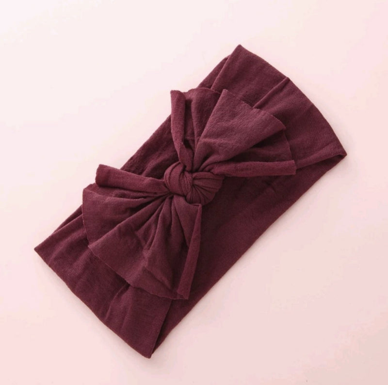 Aubrey Nylon Bow Headwrap Burgundy - Adassa Rose