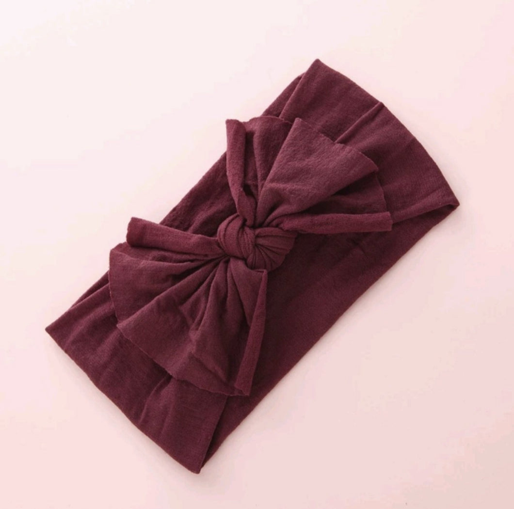 Aubrey Nylon Bow Headwrap Burgundy - Adassa Rose