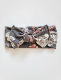 Grey Floral Knot Bow Headband - Adassa Rose