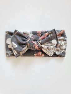 Grey Floral Knot Bow Headband