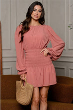 Load image into Gallery viewer, Rachel Smocked Long Sleeve Short Dress In Vintage Rose