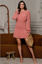 Load image into Gallery viewer, Rachel Smocked Long Sleeve Short Dress In Vintage Rose