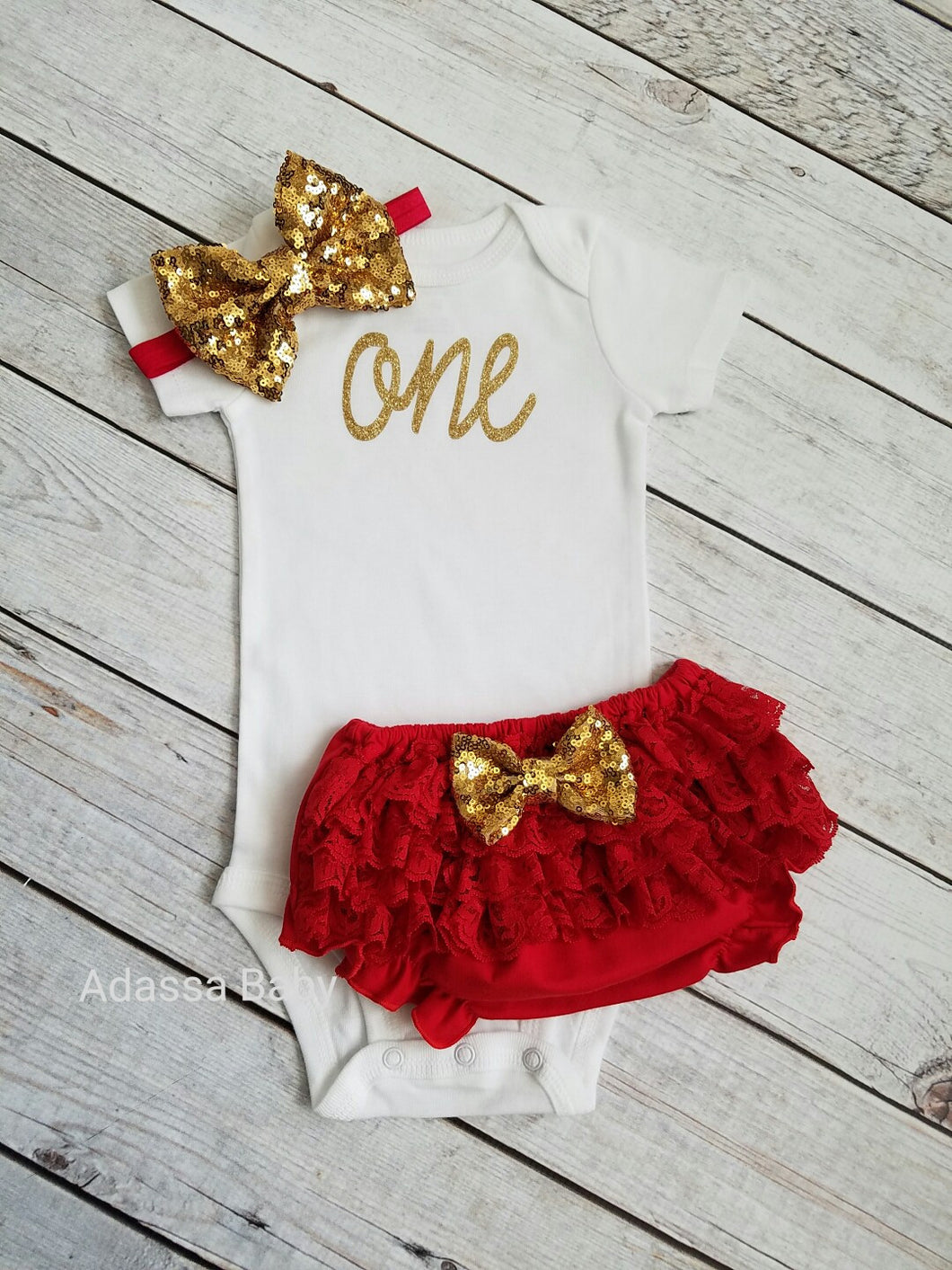 First Birthday Outfit Girl Red And Gold - Adassa Rose