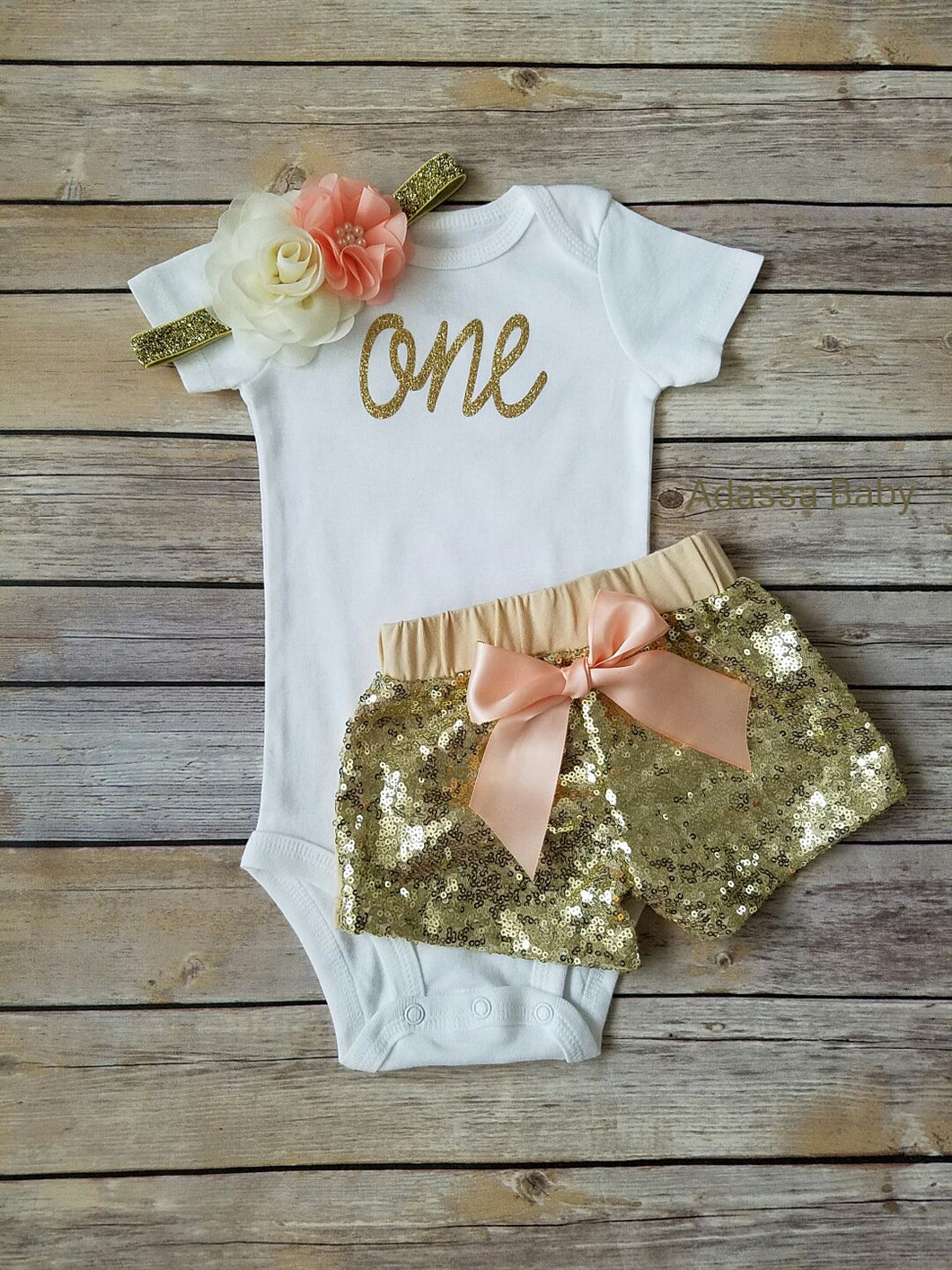 First Birthday Outfit Girl Peach And Gold - Adassa Rose
