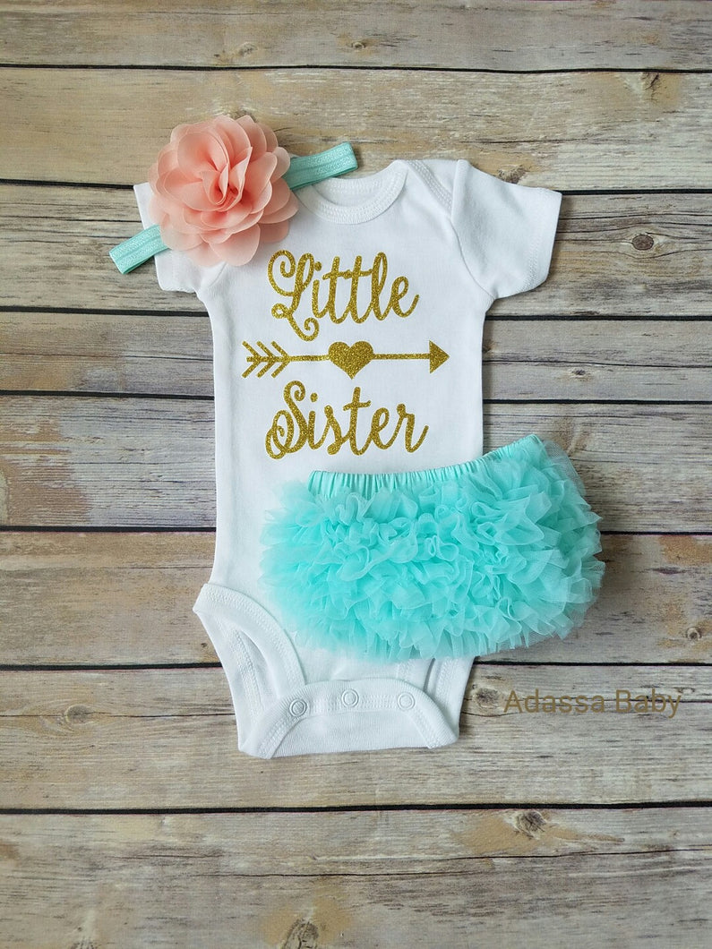 Little Sister Peach Mint And Gold Outfit Take Home Outfit Girl - Adassa Rose