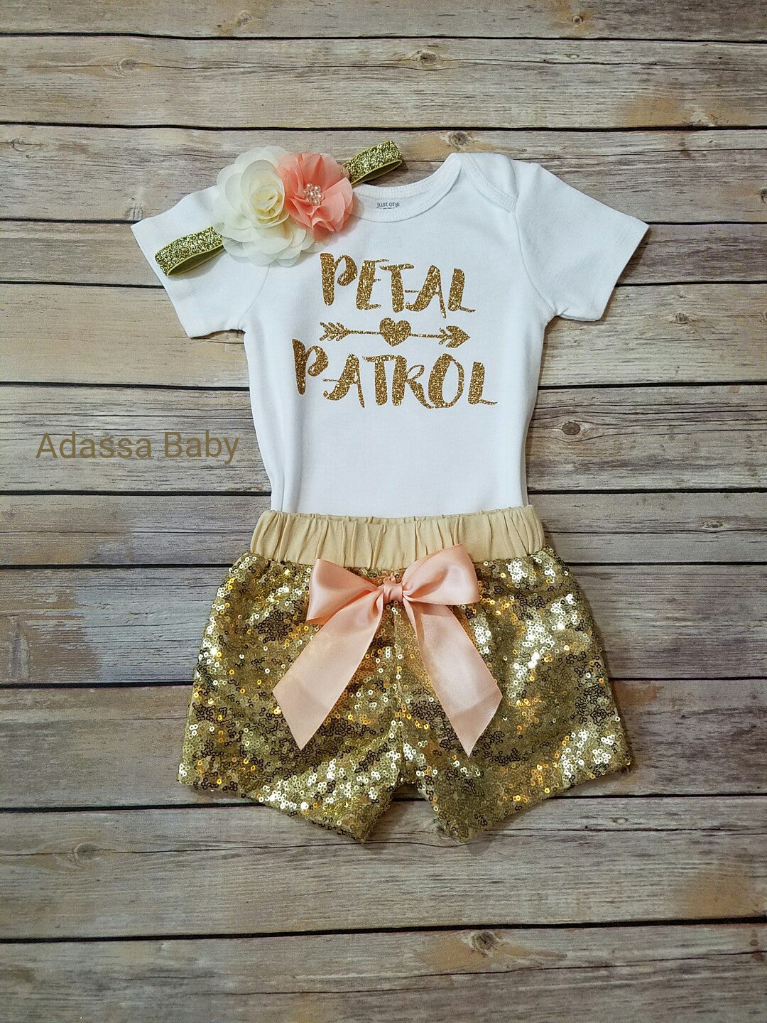 Petal Patrol Outfit Peach And Gold Flower Girl Rehearsal Outfit