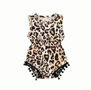 Leopard Pom Pom Romper Baby Girl