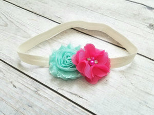 Mint Hot Pink Flower Headband - Adassa Rose